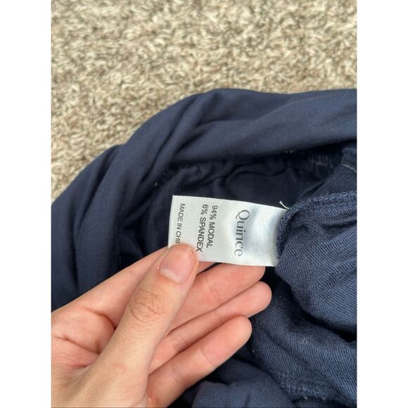 Quince French Terry Modal Wide Leg Pants Navy Blue Fold over Waistband Flowy S - Picture 5 of 12